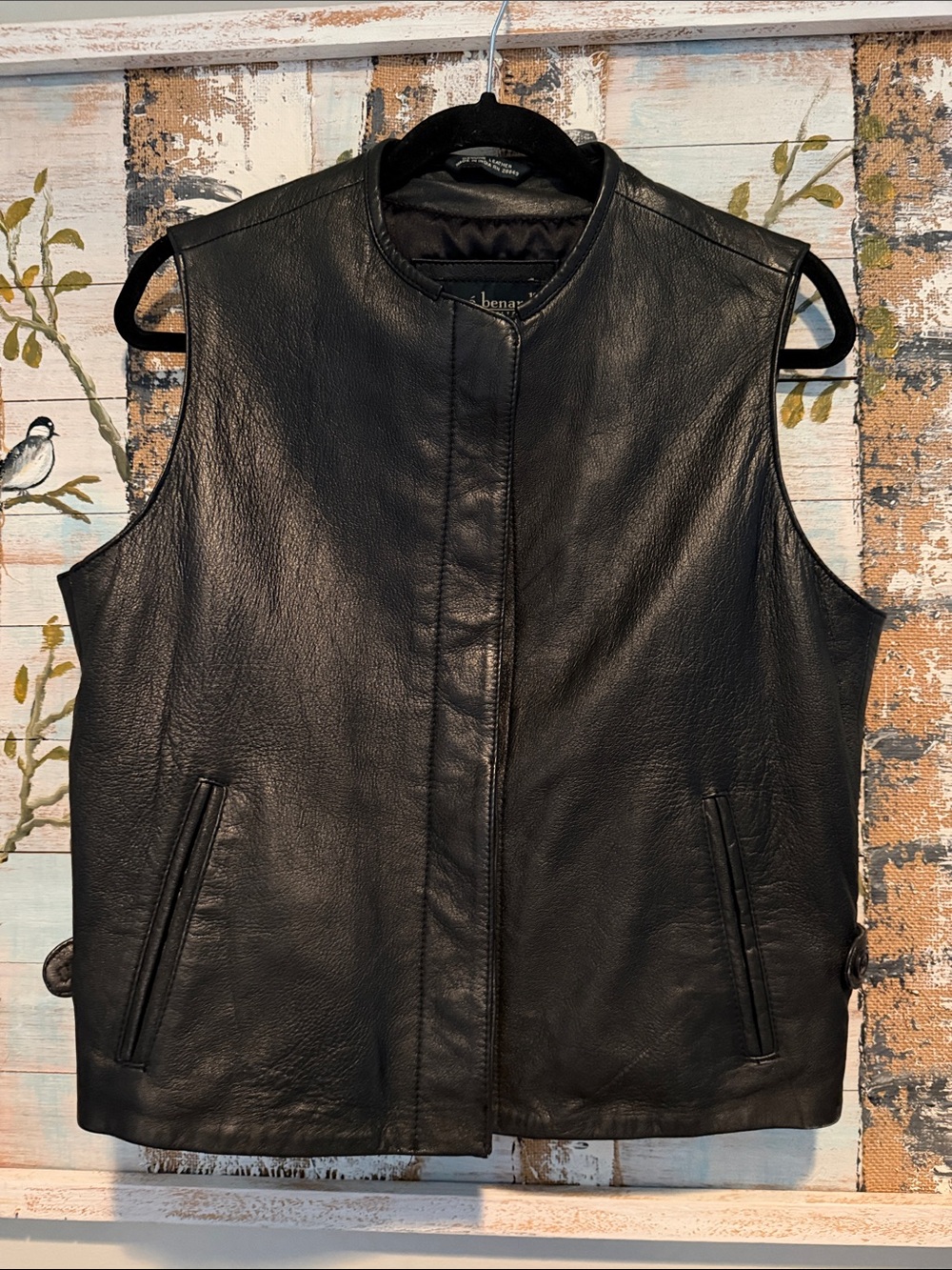 Harvé Benard Black Leather Vest with Branded Label